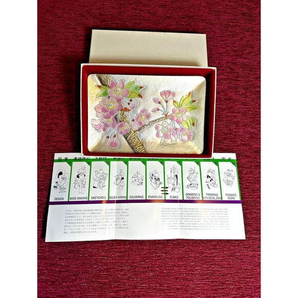 Vintage Japanese Ando Cloisonné Enamel Small Tray, Cherry Blossom on Tree Design - Picture 7 of 14